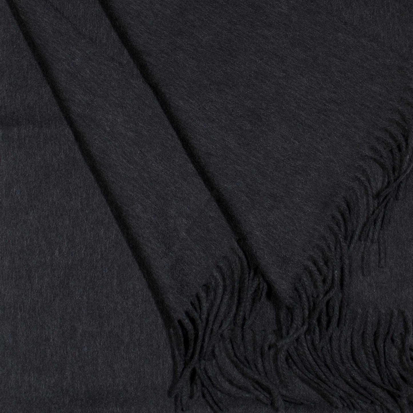 Dark grey cashmere scarf with fringe.