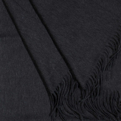 Dark grey cashmere scarf with fringe.
