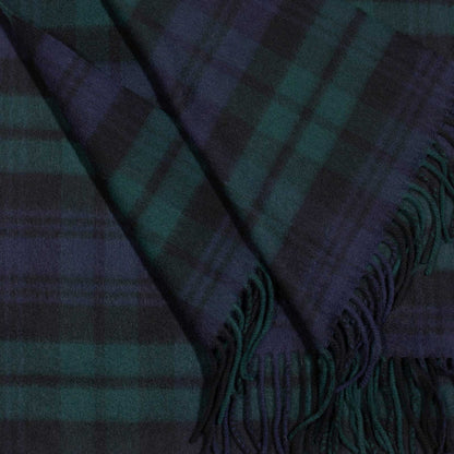 Black Watch tartan cashmere scarf with fringe.