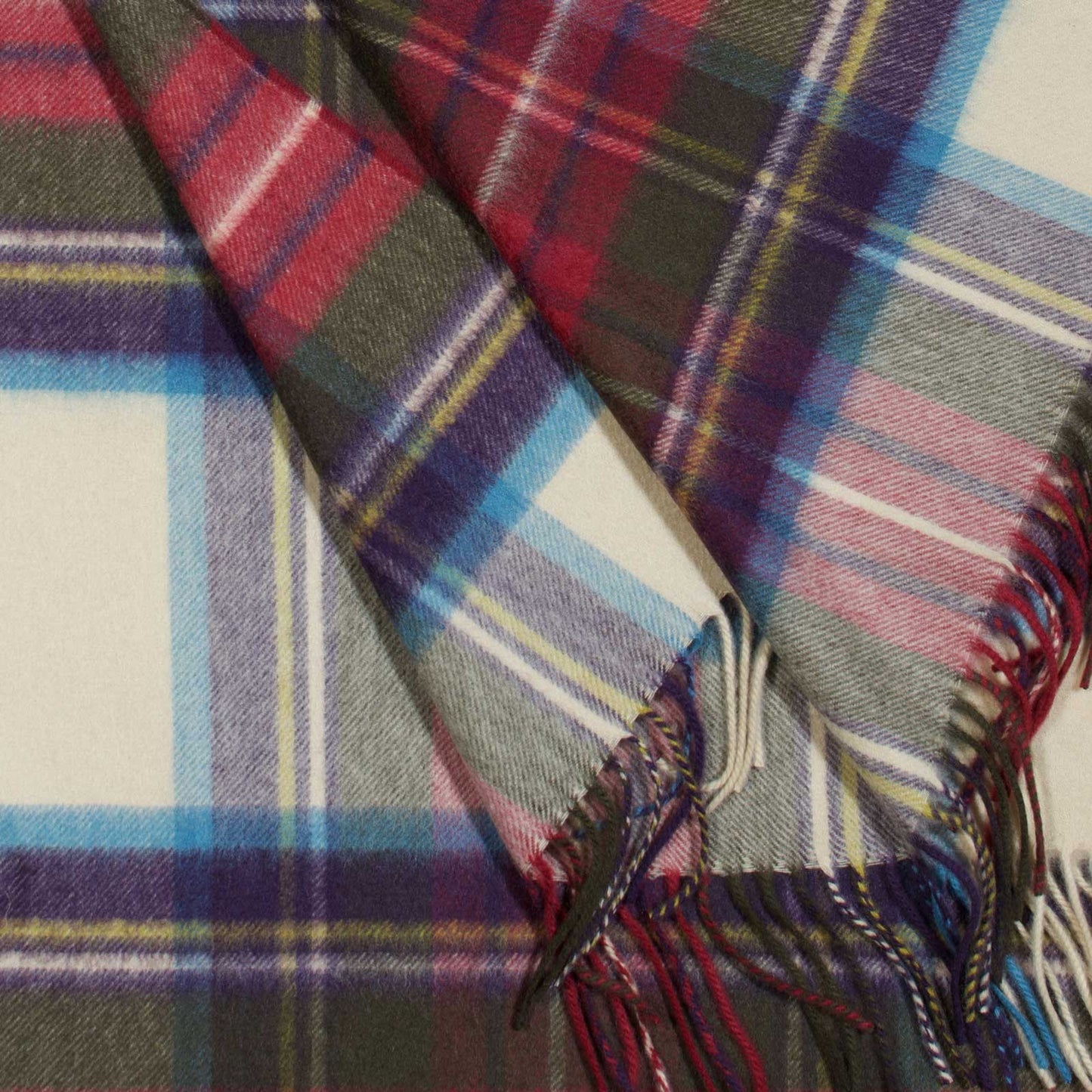 Hessian Dress Stewart cashmere scarf with fringe.