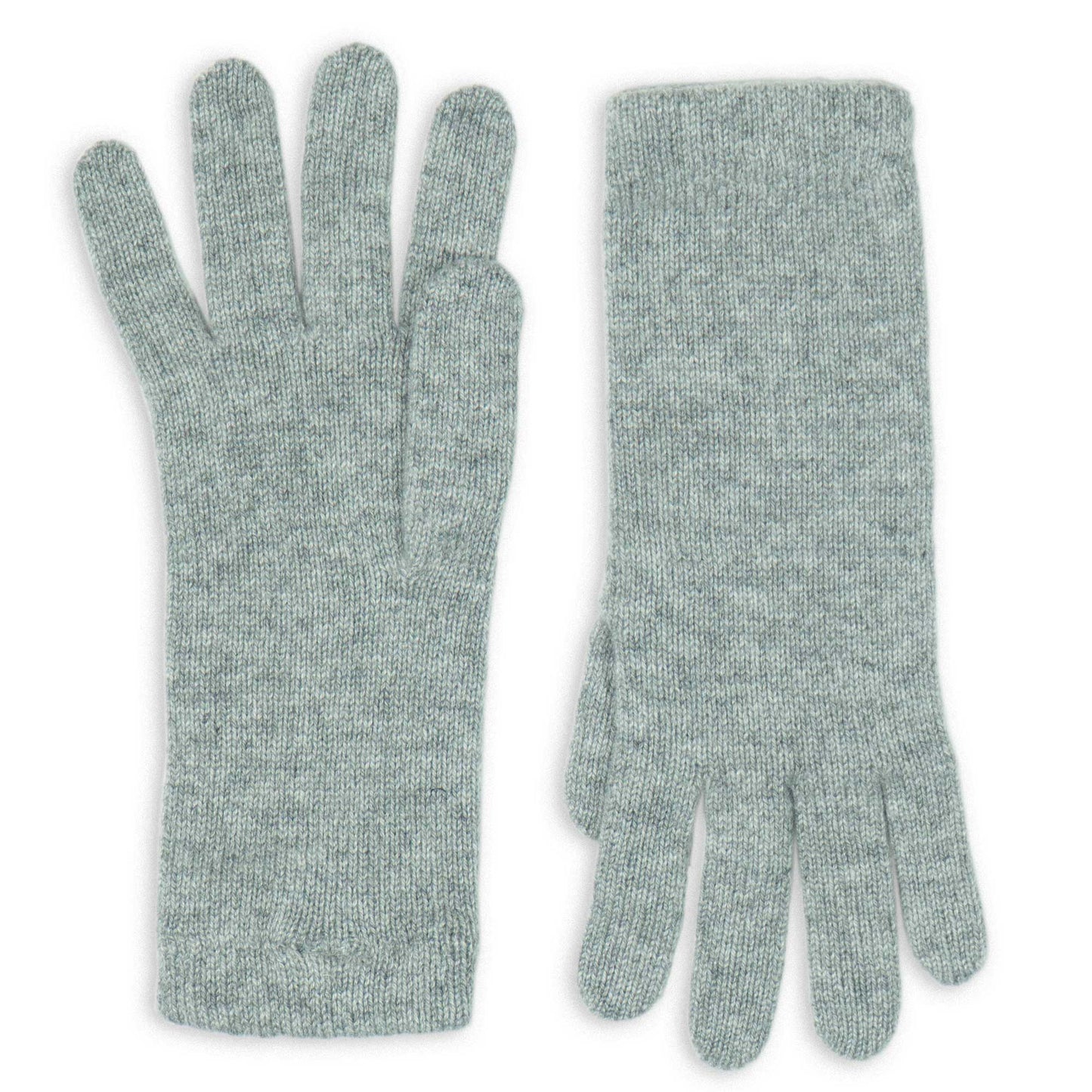 Pair of light grey gloves on a white background