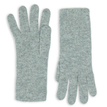 Pair of light grey gloves on a white background