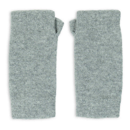 Pair of light grey wrist warmers on a white background