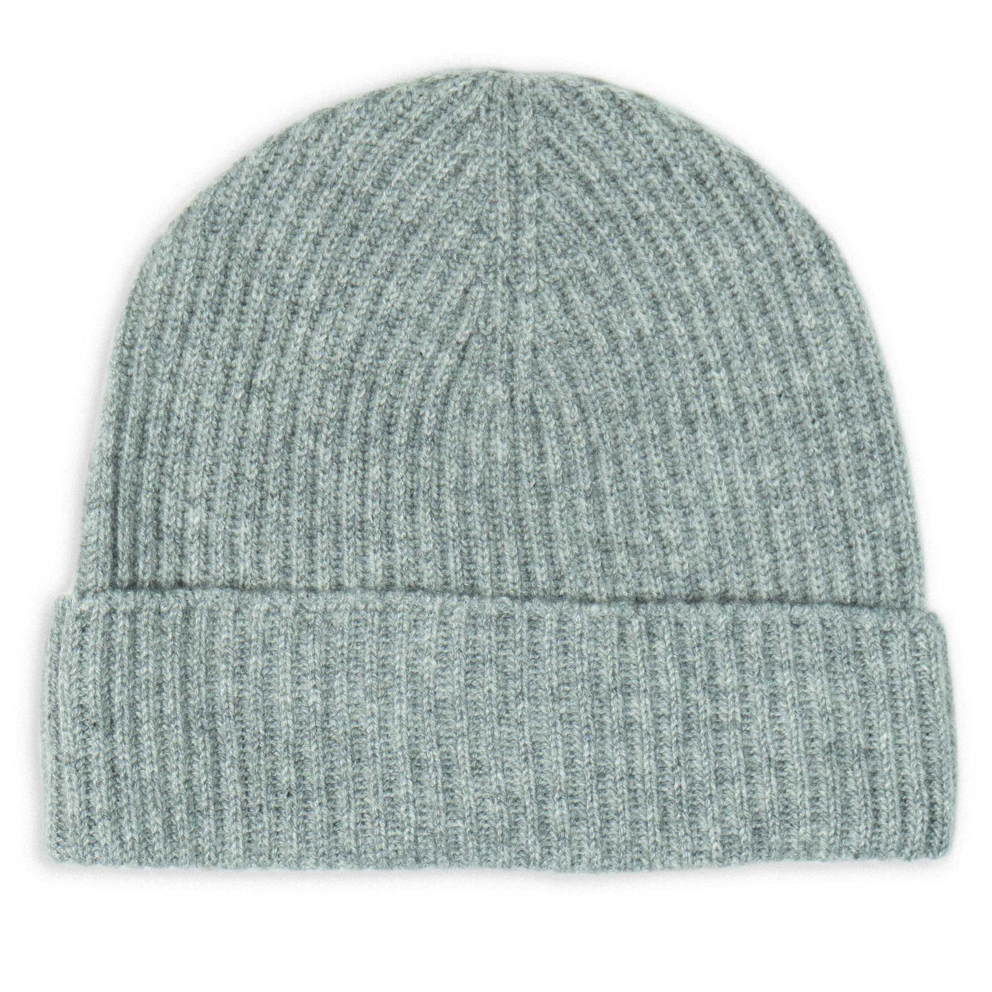 Light grey cashmere beanie on a white background