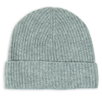 Light grey cashmere beanie on a white background