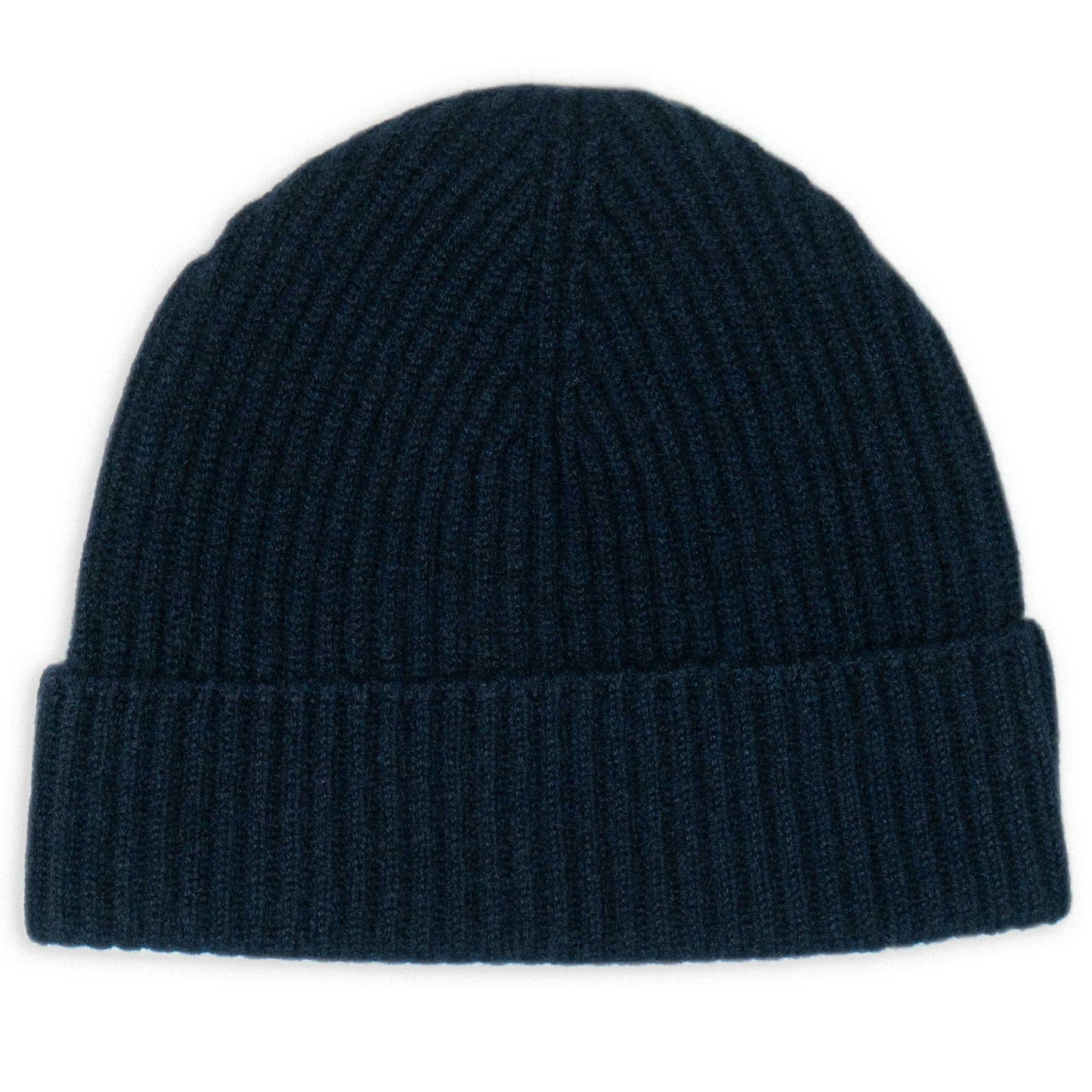 Dark blue cashmere beanie on a white background