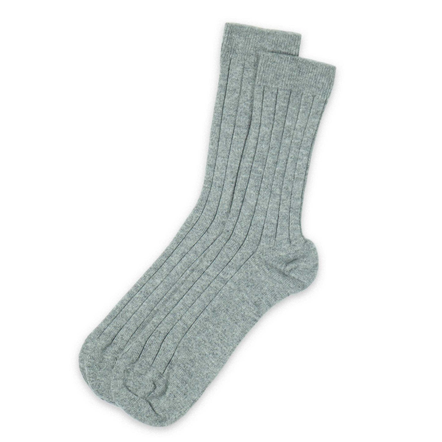 Pair of light gray socks on a white background