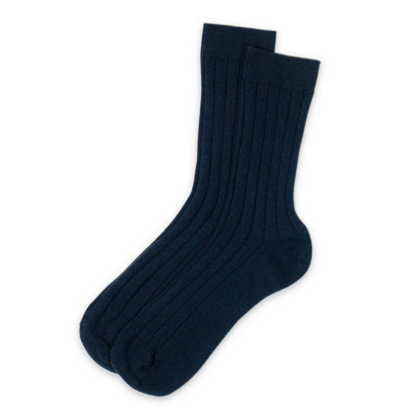 Pair of dark blue socks on a white background