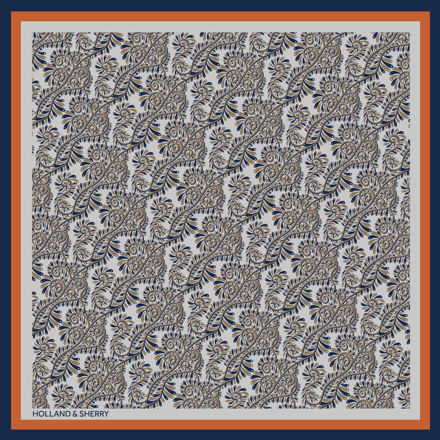 Paisley patterned scarf with Holland & Sherry branding.